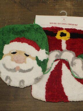 Avanti Santa Bath Rug, Seat Cover & Contour Mat Set Red Green Multi 3-Piece
